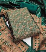 Green woven silk blend unstitched churidar dress-materials