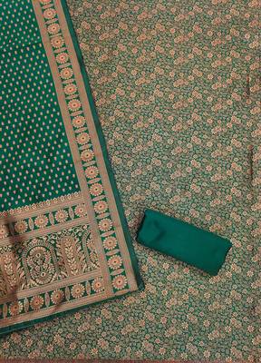 Green woven silk blend unstitched churidar dress-materials 2
