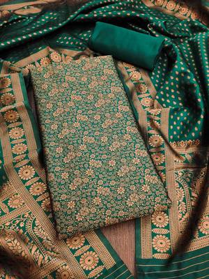 Green woven silk blend unstitched churidar dress-materials 3