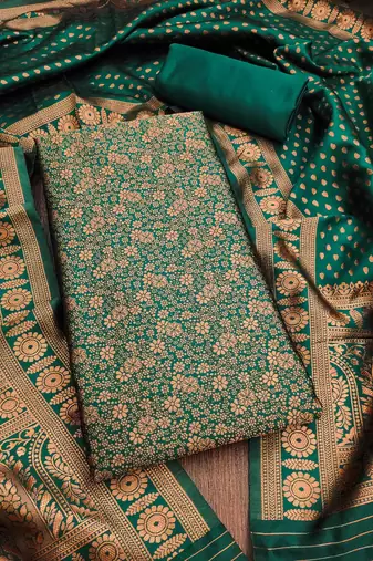 Green woven silk blend unstitched churidar dress-materials