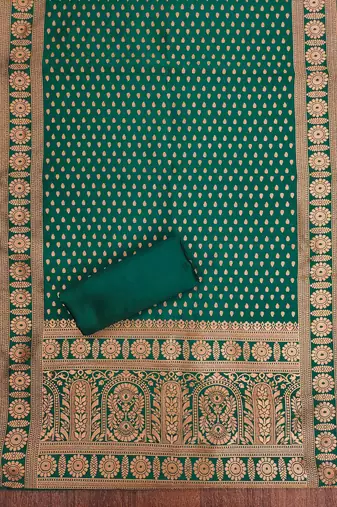 Green woven silk blend unstitched churidar dress-materials