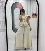 cream heavy sequins embroidered top with palazzo & dupatta