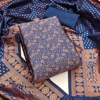 Navy-blue woven silk blend unstitched churidar dress-materials 1