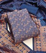 Navy-blue woven silk blend unstitched churidar dress-materials