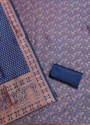 Navy-blue woven silk blend unstitched churidar dress-materials 2
