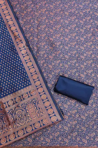 Navy-blue woven silk blend unstitched churidar dress-materials