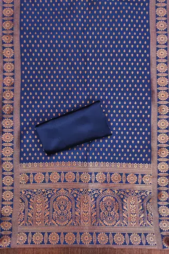 Navy-blue woven silk blend unstitched churidar dress-materials