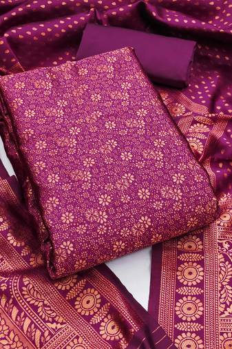 Pink woven silk blend unstitched churidar dress-materials