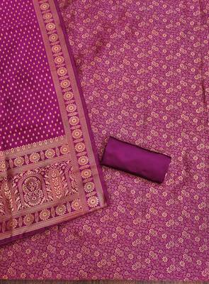Pink woven silk blend unstitched churidar dress-materials 2