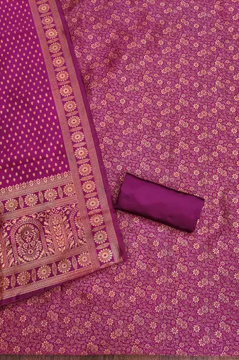 Pink woven silk blend unstitched churidar dress-materials