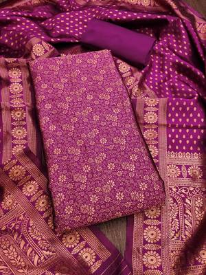 Pink woven silk blend unstitched churidar dress-materials 3
