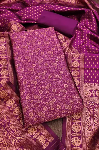 Pink woven silk blend unstitched churidar dress-materials