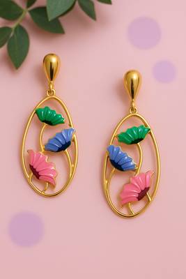 Jewelz gold-plated multicolor leaf drop earrings 4