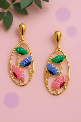 Jewelz gold-plated multicolor leaf drop earrings