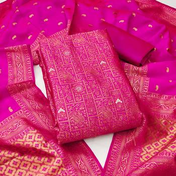 Pink woven silk blend unstitched churidar dress-materials 1