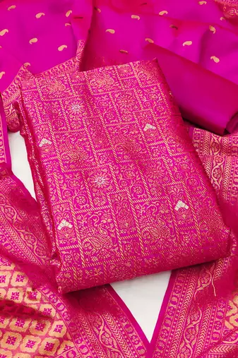 Pink woven silk blend unstitched churidar dress-materials