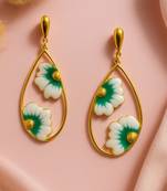 Jewelz gold-plated green & white floral earrings