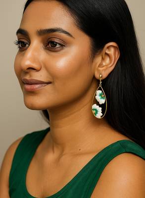 Jewelz gold-plated green & white floral earrings 2