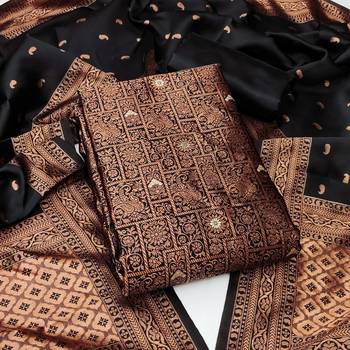 Black woven silk blend unstitched churidar dress-materials 1