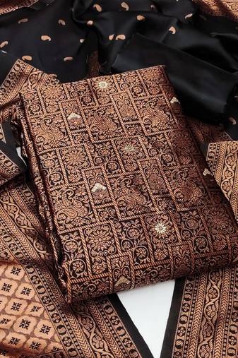 Black woven silk blend unstitched churidar dress-materials