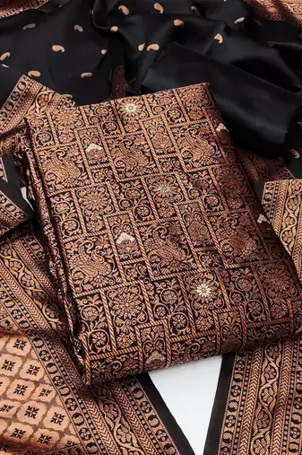 Black woven silk blend unstitched churidar dress-materials