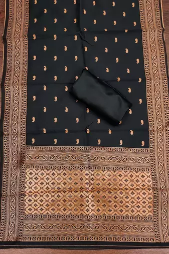 Black woven silk blend unstitched churidar dress-materials