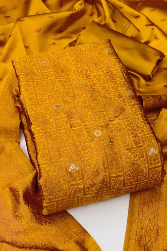 Mustard woven silk blend unstitched churidar dress-materials