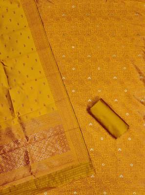 Mustard woven silk blend unstitched churidar dress-materials 2