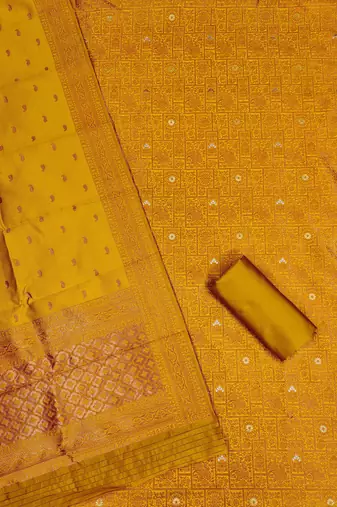 Mustard woven silk blend unstitched churidar dress-materials