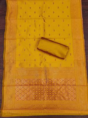 Mustard woven silk blend unstitched churidar dress-materials 3