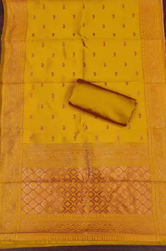 Mustard woven silk blend unstitched churidar dress-materials