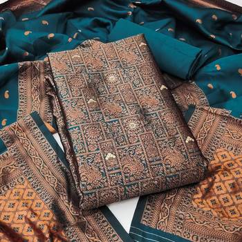 Teal woven silk blend unstitched churidar dress-materials 1