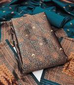 Teal woven silk blend unstitched churidar dress-materials
