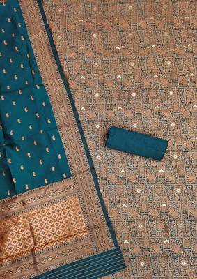 Teal woven silk blend unstitched churidar dress-materials 2
