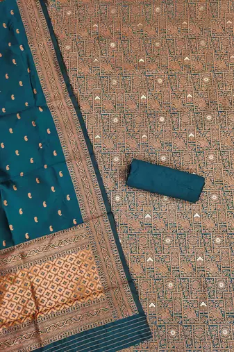 Teal woven silk blend unstitched churidar dress-materials