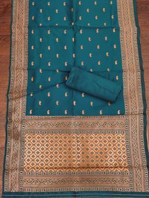 Teal woven silk blend unstitched churidar dress-materials 3