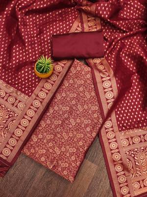 Red woven silk blend unstitched churidar dress-materials 1