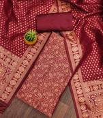 Red woven silk blend unstitched churidar dress-materials