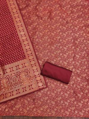 Red woven silk blend unstitched churidar dress-materials 2