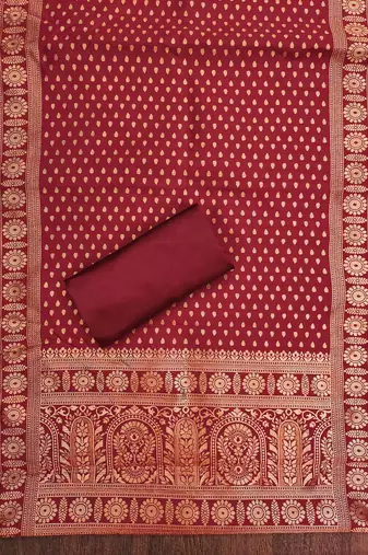 Red woven silk blend unstitched churidar dress-materials