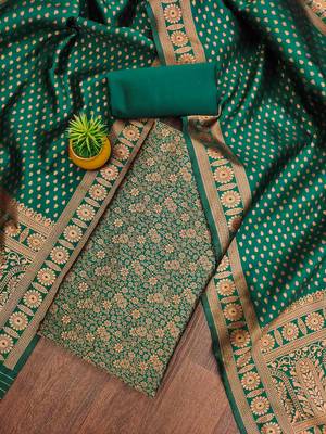Green woven silk blend unstitched churidar dress-materials 1
