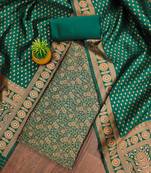 Green woven silk blend unstitched churidar dress-materials