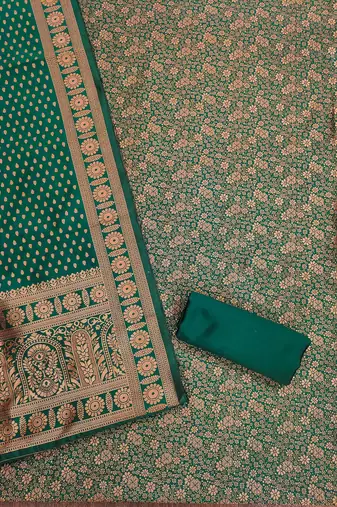 Green woven silk blend unstitched churidar dress-materials