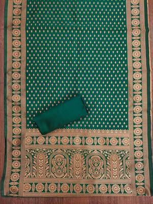 Green woven silk blend unstitched churidar dress-materials 3