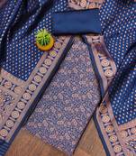 Navy-blue woven silk blend unstitched churidar dress-materials