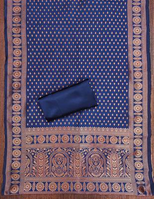 Navy-blue woven silk blend unstitched churidar dress-materials 3