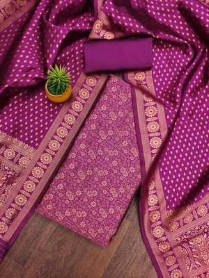 Pink woven silk blend unstitched churidar dress-materials 1