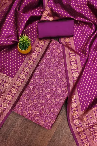 Pink woven silk blend unstitched churidar dress-materials