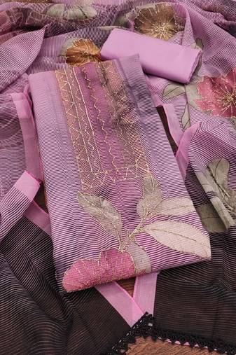 Pink printed organza semi stitched churidar dress-materials