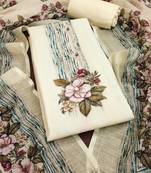 Off-white printed cotton semi stitched churidar dress-materials